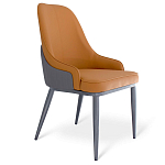 Стул оранжевый с высокой спинкой из искуственной кожи на серых металлических ножках Enigma Orange варинант исполнения - 1 | Loft Concept в Кирове