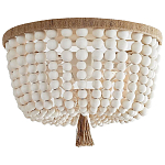Круглый потолочный светильник украшенный круглыми белыми бусинами Wooden Beads Ceiling lamp варинант исполнения - 1 | Loft Concept в Кирове