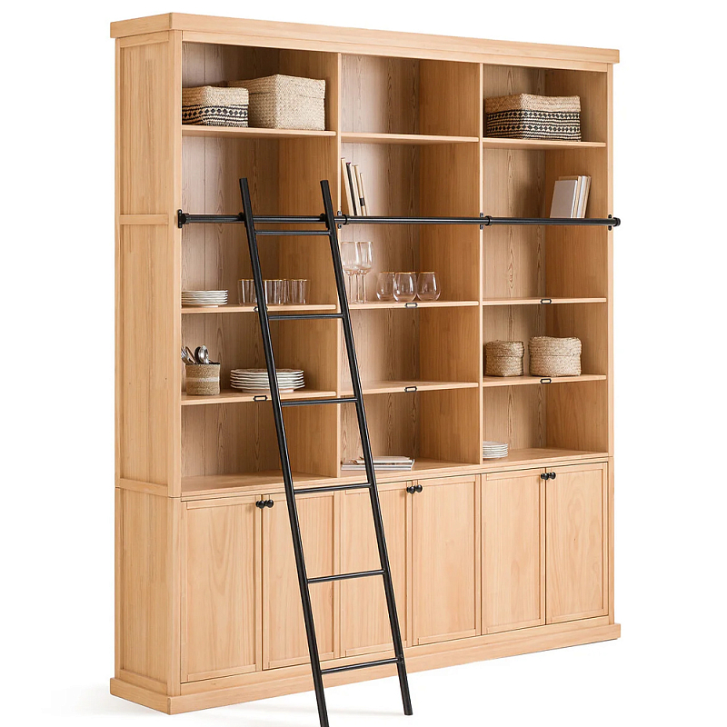 Книжный шкаф из массива сосны с металлической лестницей Burton Wood Cabinet Книжный шкаф из массива сосны с металлической лестницей Burton Wood Cabinet в Кирове | Loft Concept