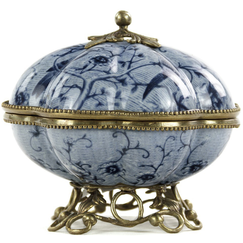 Шкатулка Floral Blue Ornament Синий Бронза Белый в Кирове | Loft Concept 