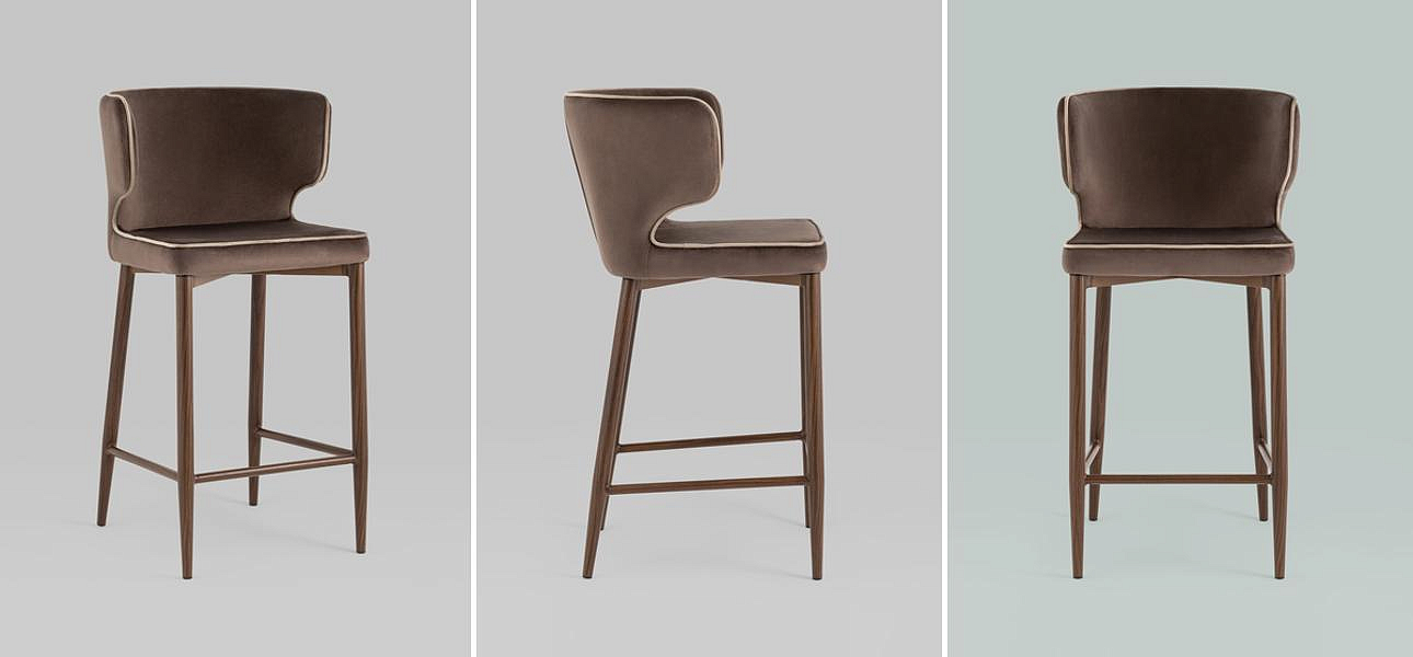 Стул Полубарный Chair посадка 65 см Коричневый Велюр с Белым Кантом Стул Полубарный Chair посадка 65 см Коричневый Велюр с Белым Кантом - Loft-Concept в Кирове