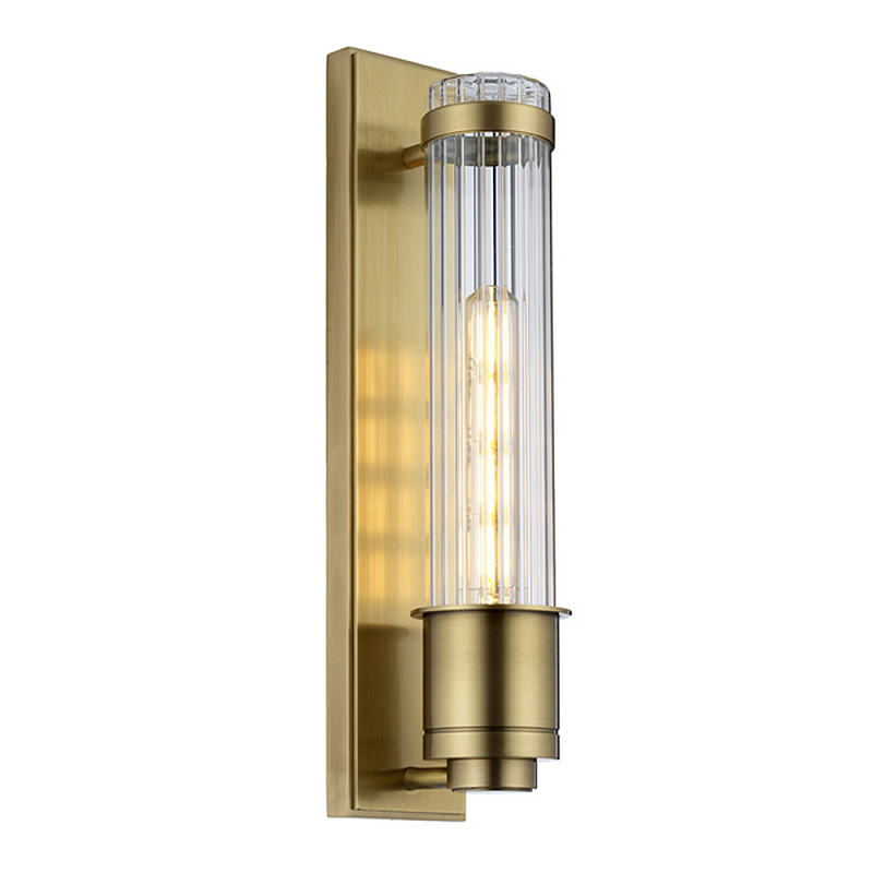 Бра вертикальное с рифленым стеклянным плафоном и прямоугольным основанием Quintiesse Латунь Хром в Кирове | Loft Concept 