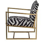 Кресло с металлическим золотистым каркасом и мягкой обивкой с чёрно-белым принтом зебры Wild animals варинант исполнения - 2 | Loft Concept в Кирове