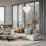 Люстра из белых стеклянных дисков на серебрянном каркасе White Glowing Reflectors варинант исполнения - 2 | Loft Concept в Кирове