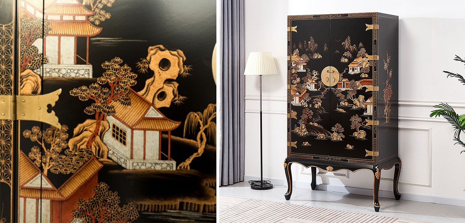 Черный Шкаф в Китайском стиле Chinese Village Cabinet Черный Шкаф в Китайском стиле Chinese Village Cabinet - Loft-Concept в Кирове