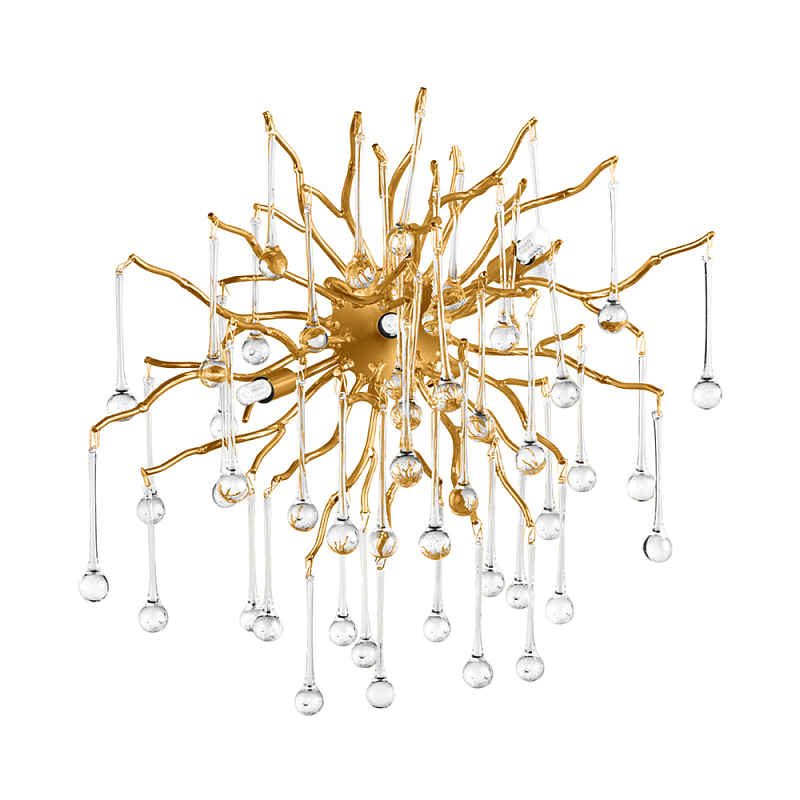 Бра с лучеобразным основанием и подвесками из прозрачного стекла в виде длинных капель Droplet Chandelier Золотой Прозрачное Стекло Серебряный в Кирове | Loft Concept 