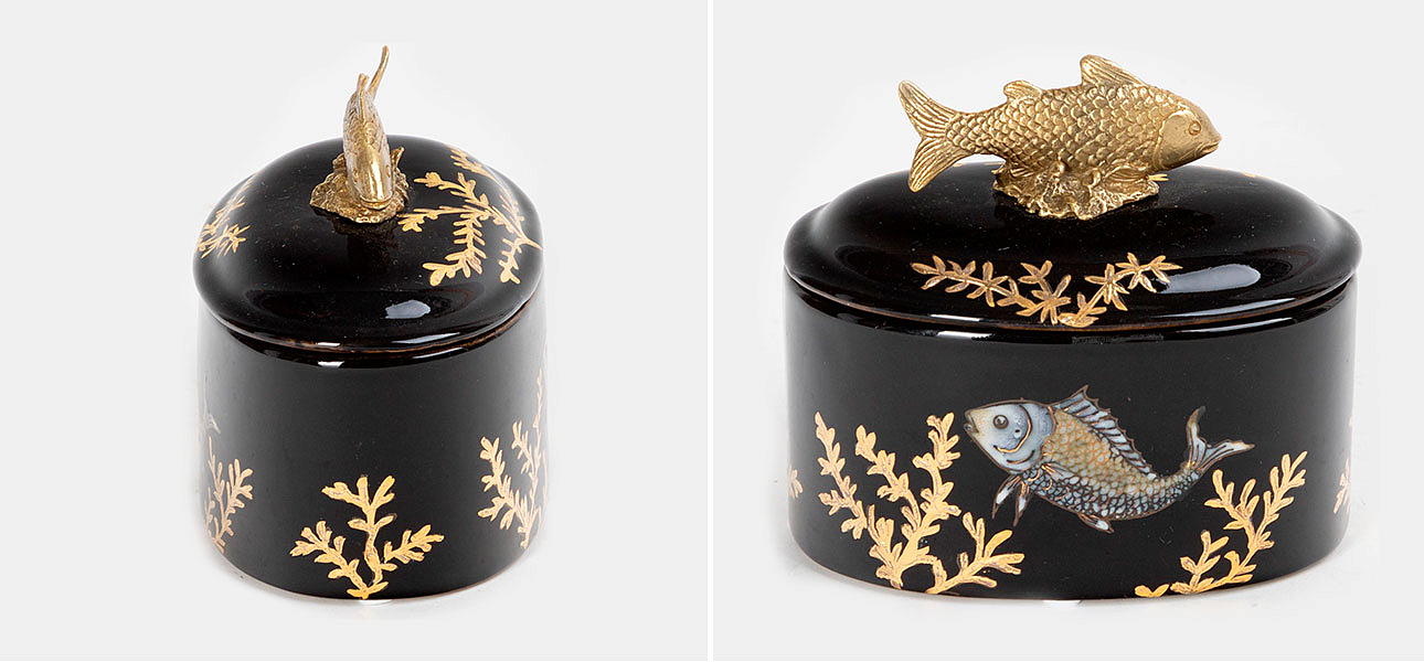 Шкатулка черная фарфоровая Золотая Рыбка Gold fish - Loft-Concept в Кирове
