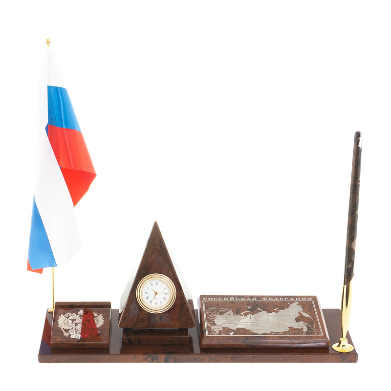 Настольный письменный набор с часами в виде пирамиды из природного камня обсидиана Pyramid of Time Коричневый Бронза Настольный письменный набор с часами в виде пирамиды из природного камня обсидиана Pyramid of Time Коричневый Бронза в Кирове | Loft Concept