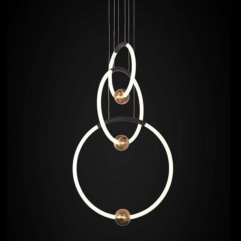 Люстра подвесная светодиодная с 3-мя кольцами Bronze Ring Chandelier Бронза Белый Черный Люстра подвесная светодиодная с 3-мя кольцами Bronze Ring Chandelier Бронза Белый Черный в Кирове | Loft Concept