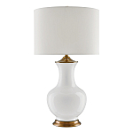 Настольная лампа белого цвета с фарфоровым основанием и латунными акцентами и тканевым абажуром Currey & Company варинант исполнения - 1 | Loft Concept в Кирове