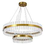 Люстра подвесная двухъярусная с золотистымыми кольцами и прозрачными стеклянными элементами Ring Horizontal варинант исполнения - 1 | Loft Concept в Кирове