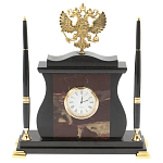 Часы настольные с Гербом России и 2-мя шариковыми ручками в комплекте Stone Clock варинант исполнения - 4 | Loft Concept в Кирове