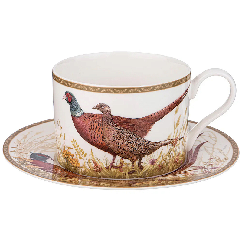 Чайная пара из фарфора с изображением животных Hunting Porcelain Collection Белый Коричневый Мульти Чайная пара из фарфора с изображением животных Hunting Porcelain Collection Белый Коричневый Мульти в Кирове | Loft Concept