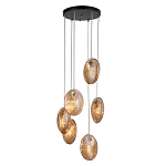 Люстра каскадная с 6-ю стеклянными круглыми плафонами янтарного цвета Savio Glass Disc Light варинант исполнения - 2 | Loft Concept в Кирове