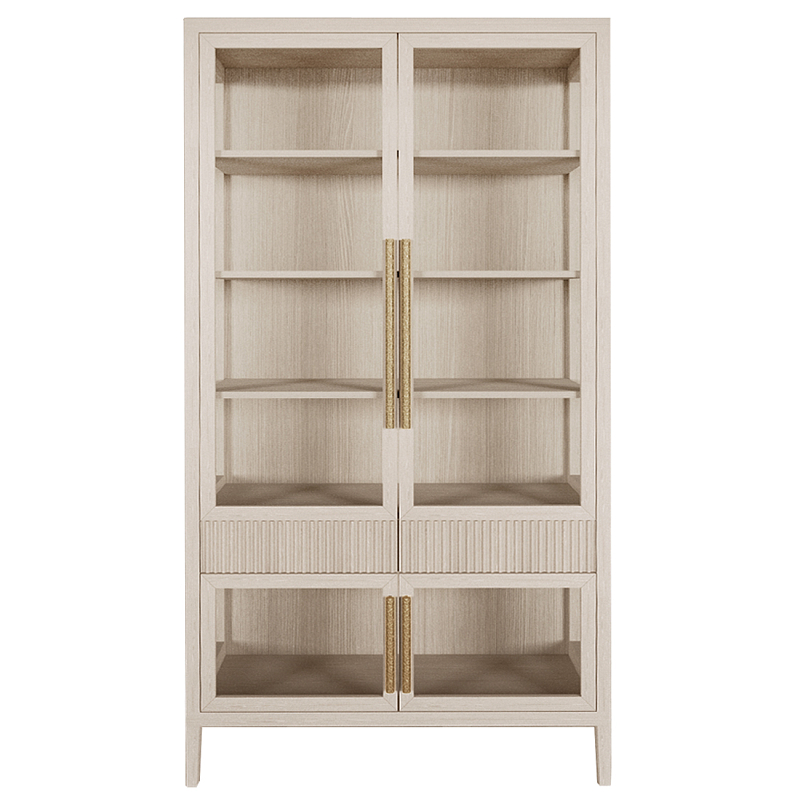 Витрина Primo со стеклянными фасадами и 2 ящиками Светлый дуб Древесина Золотой в Кирове | Loft Concept 