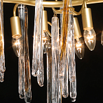 Люстра линейная золотого цвета с декоративными ветвями и длинными стеклянными подвесками в форме сосулек Droplet Chandelier варинант исполнения - 4 | Loft Concept в Кирове