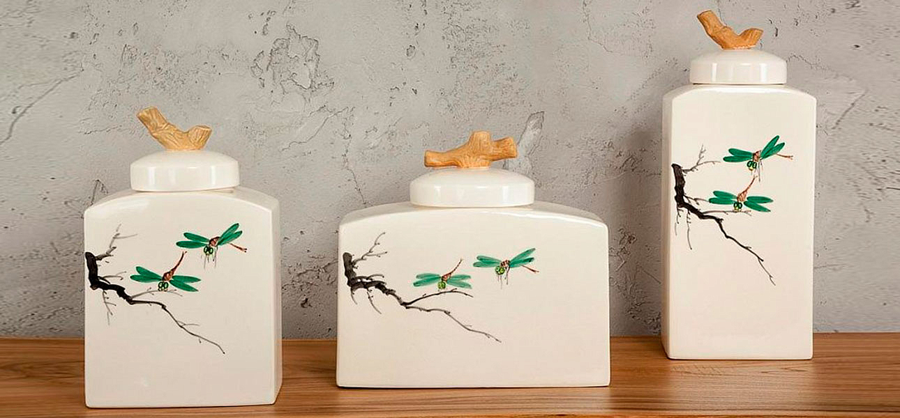 Ваза низкая с крышкой керамическая стрекоза Ornament Ваза низкая с крышкой керамическая стрекоза Ornament - Loft-Concept в Кирове