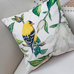 Декоративная подушка бежевая с изображением птиц и цветов Blooming Yellow Birds варинант исполнения - 2 | Loft Concept в Кирове