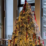 Комплект Новогодней Елки вместе с серебряной мишурой и красными лентами варинант исполнения - 2 | Loft Concept в Кирове