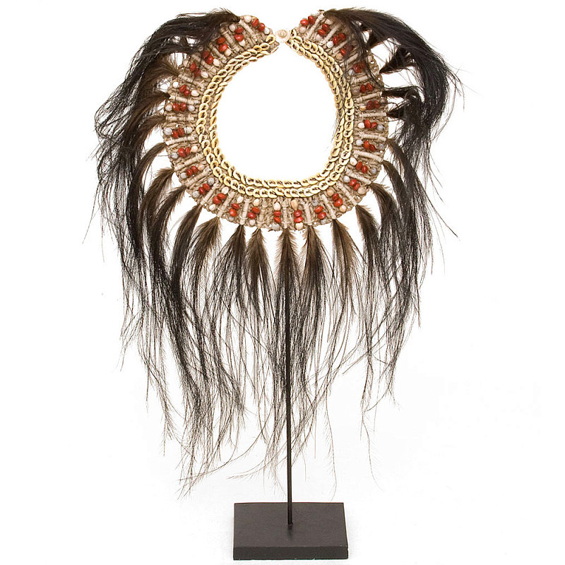 Декоративный аксессуар воротник из ракушек и перьев на подставке Aboriginal Collar Коричневый Бежевый Красный Черный Декоративный аксессуар воротник из ракушек и перьев на подставке Aboriginal Collar Коричневый Бежевый Красный Черный в Кирове | Loft Concept