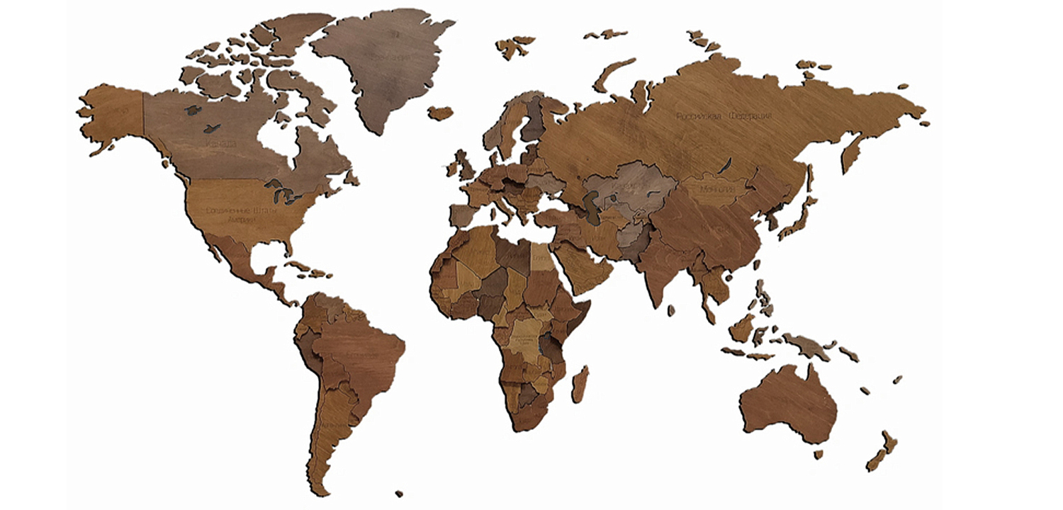 Аксессуар на стену Wooden World Map цвет орех Аксессуар на стену Wooden World Map цвет орех - Loft-Concept в Кирове