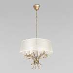 Люстра подвесная круглая с тканевым полупрозрачным абажуром и подвесками 6 ламп Gilded Elegance варинант исполнения - 2 | Loft Concept в Кирове