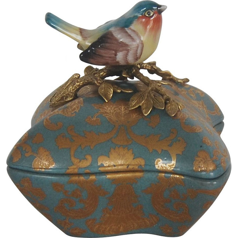 Фарфоровая шкатулка A bird on a branch Бронза Голубой Фарфоровая шкатулка A bird on a branch Бронза Голубой в Кирове | Loft Concept