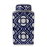 Ваза прямоугольной формы с крышкой и геометрическим узором в сине-белых цветах Blue & White Ornament  варинант исполнения - 1 | Loft Concept в Кирове
