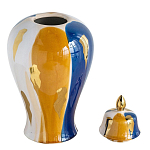 Ваза с крышкой и мазками синего и золого цвета на белом фоне Chinoiserie Ceramics варинант исполнения - 2 | Loft Concept в Кирове