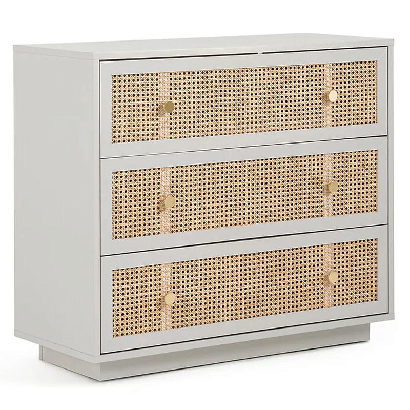 Комод с тремя ящиками Tomio Wicker Furniture Светло-серый Древесина Латунь Комод с тремя ящиками Tomio Wicker Furniture Светло-серый Древесина Латунь в Кирове | Loft Concept