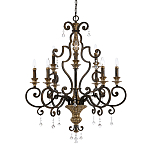 Люстра с подвесками из прозрачного стекла на кованом каркасе бронзового цвета в классическом стиле Quoizel варинант исполнения - 1 | Loft Concept в Кирове
