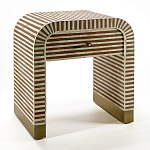 Тумбочка прикроватная с ящиком Tofino Stripes Bone Inlay Bedside Beige варинант исполнения - 2 | Loft Concept в Кирове