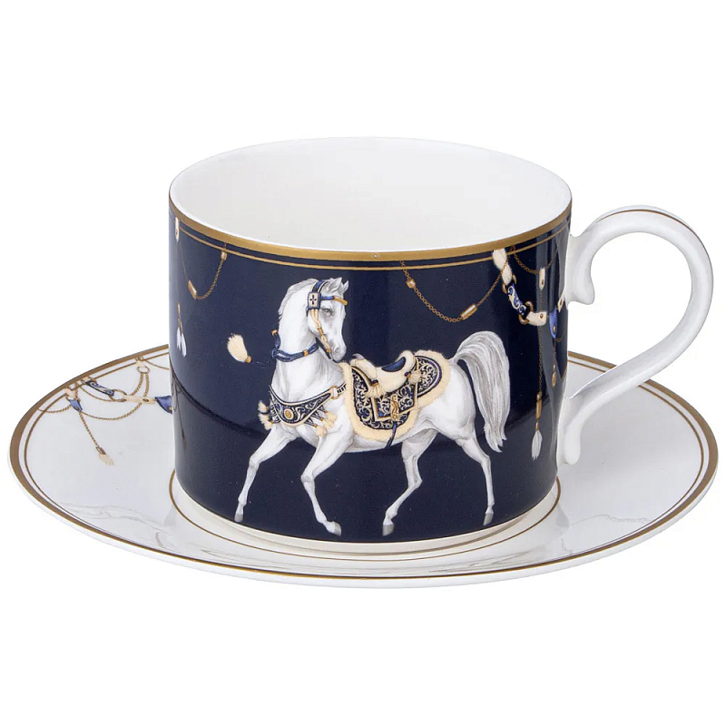 Чайная пара из фарфора с изображением лошади 300 мл Porcelain Horse Set Белый Синий Золотой Чайная пара из фарфора с изображением лошади 300 мл Porcelain Horse Set Белый Синий Золотой в Кирове | Loft Concept