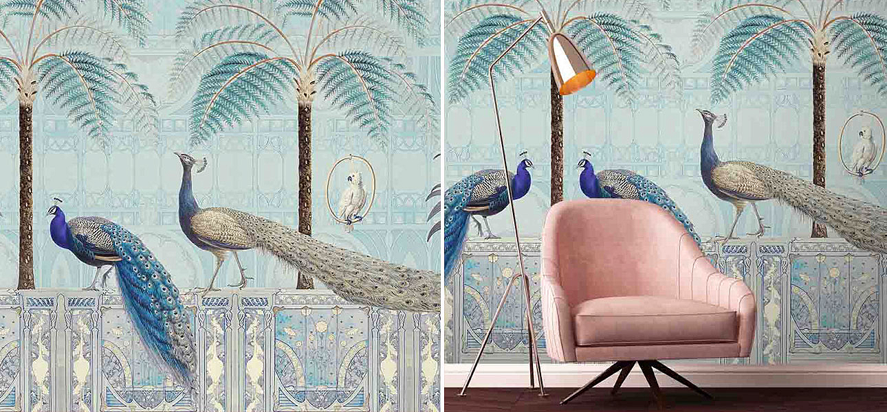 Обои ручная роспись Chinoiserie Birds Palace Sapphire Обои ручная роспись Chinoiserie Birds Palace Sapphire - Loft-Concept в Кирове