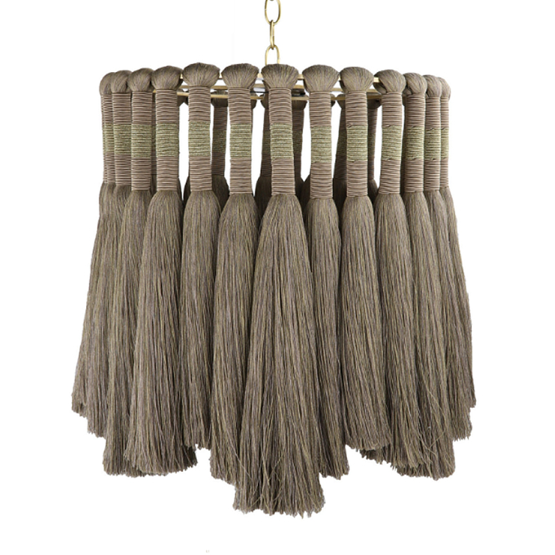 Подвесной светильник круглый плетеный с бахромой Braided Bundle of Ears Бежевый в Кирове | Loft Concept 