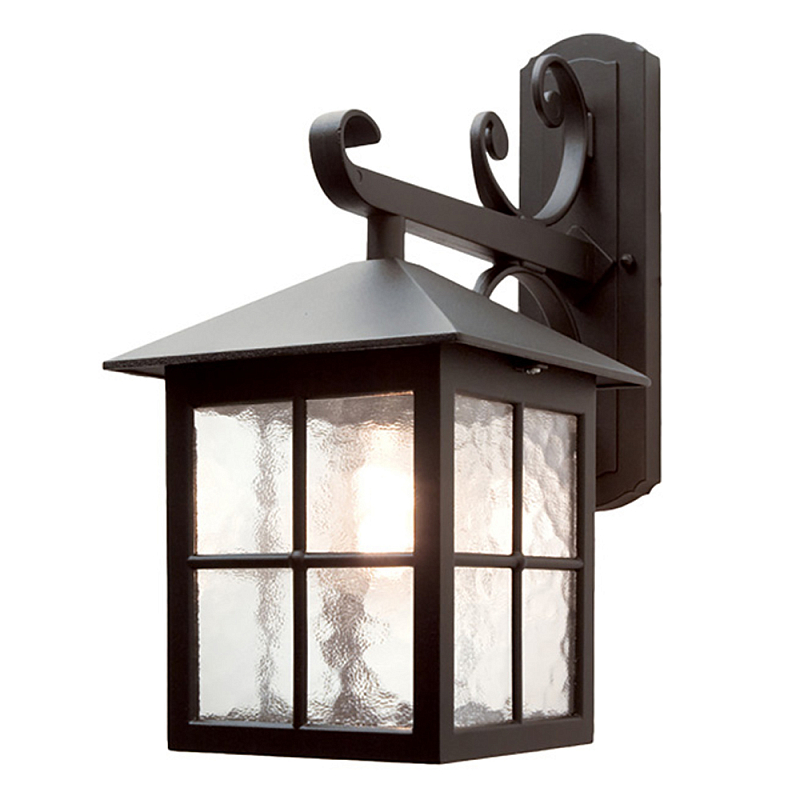 Настенный фонарь черного цвета в форме фонаря с решетчатым плафоном и фактурным стеклом Elstead Lighting Черный Прозрачное Стекло в Кирове | Loft Concept 