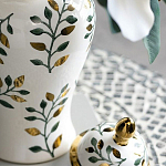Ваза белая с крышкой с рисунком зеленых и золотых листьев 40 см Chinoiserie Ceramics варинант исполнения - 5 | Loft Concept в Кирове