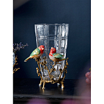 Ваза стеклянная прозрачная с бронзовым основанием в виде ветвей и фарфоровыми птичками Eden Garden варинант исполнения - 3 | Loft Concept в Кирове