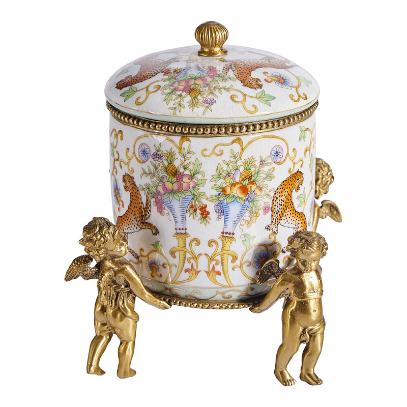 Шкатулка на ангелах из фарфора с бронзовыми элементам Eden Garden Бронза Мульти в Кирове | Loft Concept 