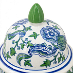 Ваза с крышкой и зелено-голубым рисунком на белом фоне 51 см Blue & White Ornament варинант исполнения - 3 | Loft Concept в Кирове