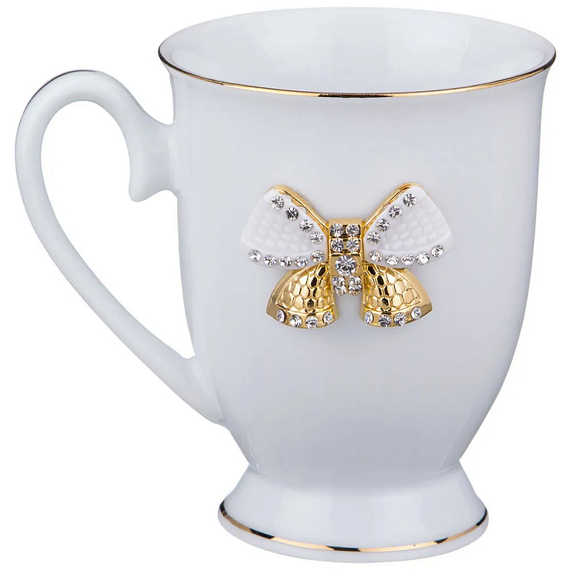 Кружка из фарфора белая со стразами 300 мл Shine Porcelain Белый Золотой Кружка из фарфора белая со стразами 300 мл Shine Porcelain Белый Золотой в Кирове | Loft Concept