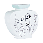 Ваза плоская белая с абстрактными черными линиями в форме лиц Faces of Imagination варинант исполнения - 1 | Loft Concept в Кирове