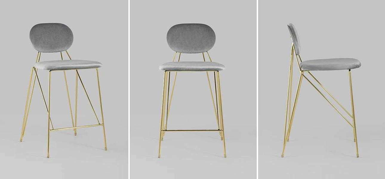 Полубарный Стул Alice Chair Светло-Серый Велюр Полубарный Стул Alice Chair Светло-Серый Велюр - Loft-Concept в Кирове