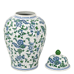 Ваза с крышкой и зелено-голубым цветочным узором на белом фоне Blue & White Ornament варинант исполнения - 2 | Loft Concept в Кирове