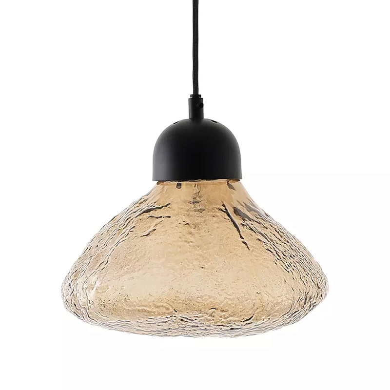Подвесной светильник с янтарным фактурным плафоном Lamp with Frozen Glass Effect Янтарный Черный в Кирове | Loft Concept 