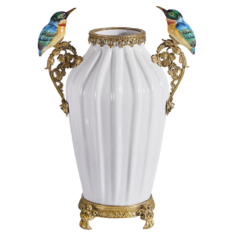 Ваза белого цвета из фарфора с птичкми White Garden Белый Бронза Мульти в Кирове | Loft Concept 
