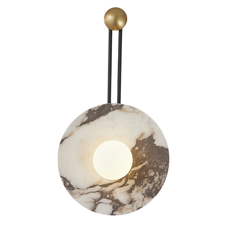 Бра круглое с каменным основанием и плафоном из стекла в форме шара Shaw Marble Lighting Белый Серый Бежевый Черно-белый Бра круглое с каменным основанием и плафоном из стекла в форме шара Shaw Marble Lighting Белый Серый Бежевый Черно-белый в Кирове | Loft Concept