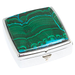 Таблетница карманная квадратная с 2-мя отделениями с зеркалом и накладкой из натуральных камней Малахит Хризоколла Silver Stone Pillboxes варинант исполнения - 1 | Loft Concept в Кирове