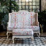 Двухместный диван из массива бука серый с растительным орнаментом Raffael Blue Grey Sofa варинант исполнения - 8 | Loft Concept в Кирове