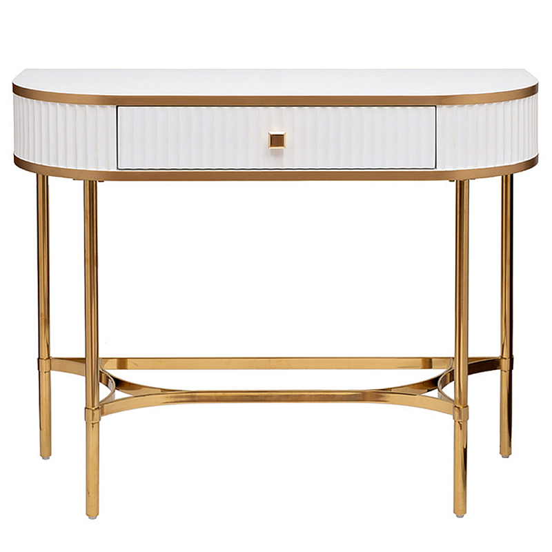 Консоль с ящиком белая с золотом Textured White Console with Gold Белый Золотой в Кирове | Loft Concept 